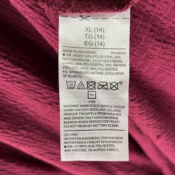 Old Navy Dress Girls Burgundy Wine Crinkle Jersey Lace Trim Swing Dress XL 14 - Picture 7 of 8